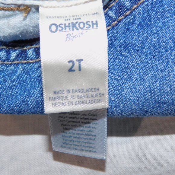 Oshkosh B'gosh Boys 2T Blue Denim Carpenter Overall Blue Red Straps - Picture 3 of 7